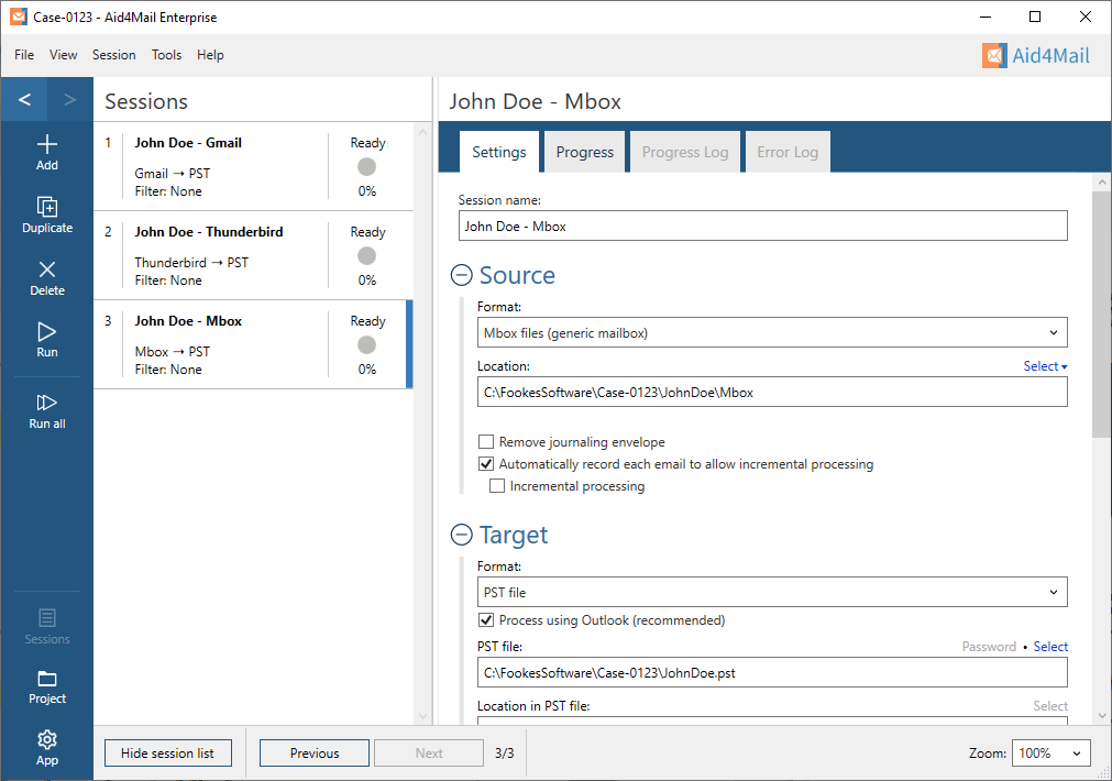 screenshot of Aid4Mail Investigator